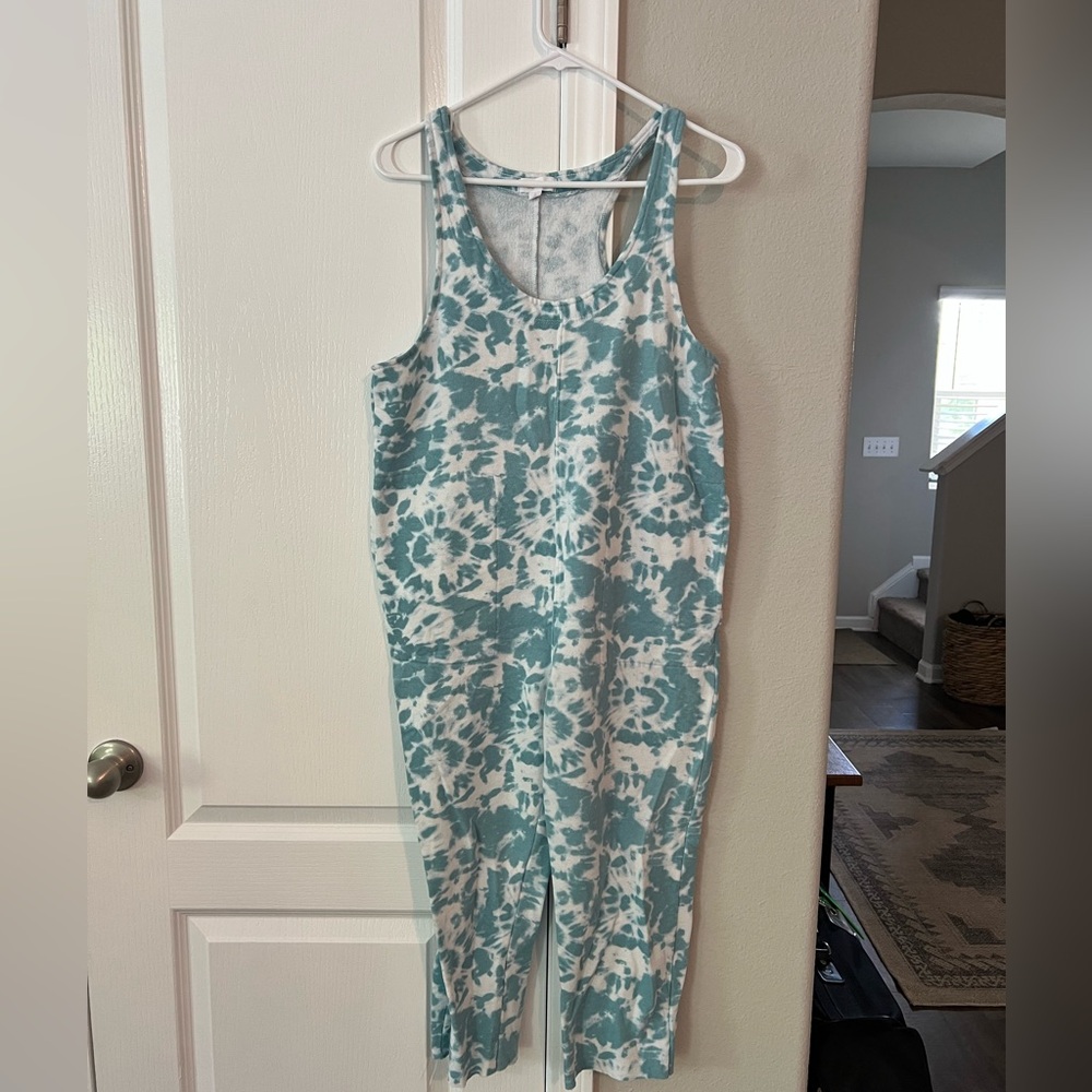 Aqua and White Tie-Dye Jumpsuit, fleece lined